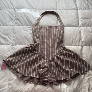 PrettyLittleThing Pinstripe Linen Halter Romper Chocolate UK 8 / US 4 NWT
